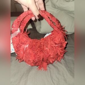 Bright Red Beaded bag